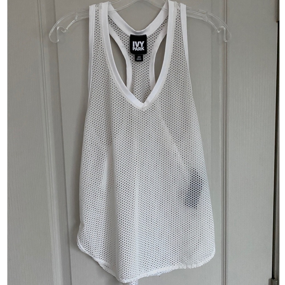 Ivy Park Womens White Mesh Racerback Tank‎ Top V-Neck Sleeveless XS 29V11JWHT